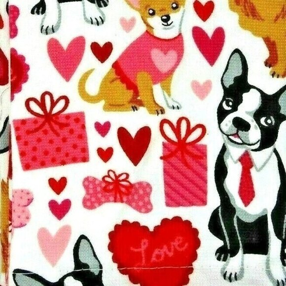 Cynthia Rowley 2 Kitchen Towels Valentine's Day Dogs Love Presents 18 x 28 inch - Picture 2 of 2